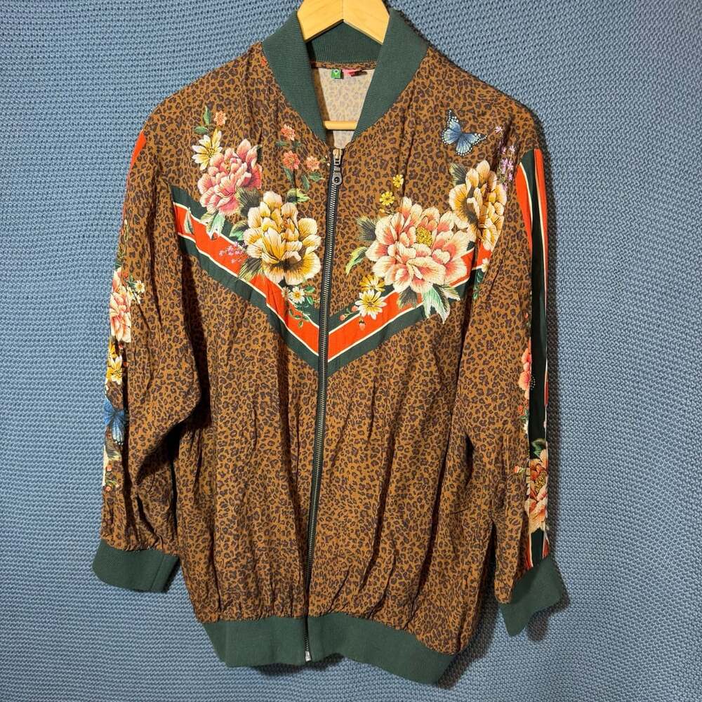 Farm Rio Floral Leopard Oversized Bomber Jacket Size S
